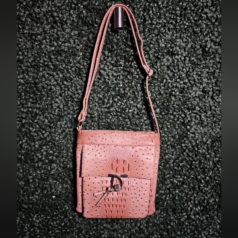 Vegan Alligator Print Elegant Tan Crossbody Bag